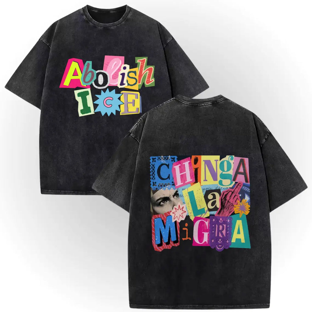 "ICE OUT" Magazine Letter Tee | Vintage Washed Double-Sided Graphic