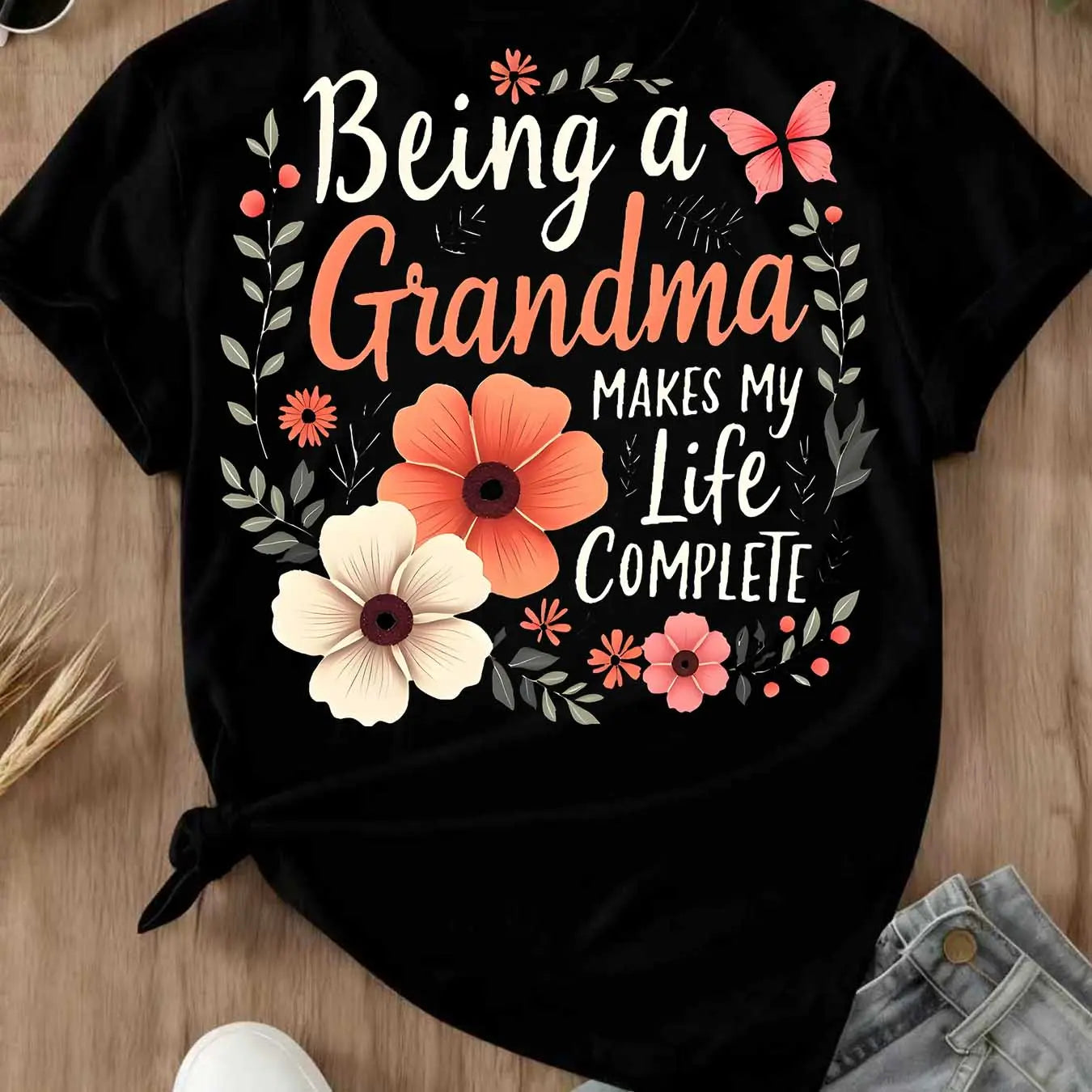 Floral Grandma Quote Design T Shirt Crew Neck Casual Tee For Women Mother Day Gift Grandmother Outfit