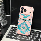 Aesthetic Western Aztec Turquoise Bull Head Phone Case for iPhone 17 Pro Max – Southwestern Tribal Shockproof Protective Cover