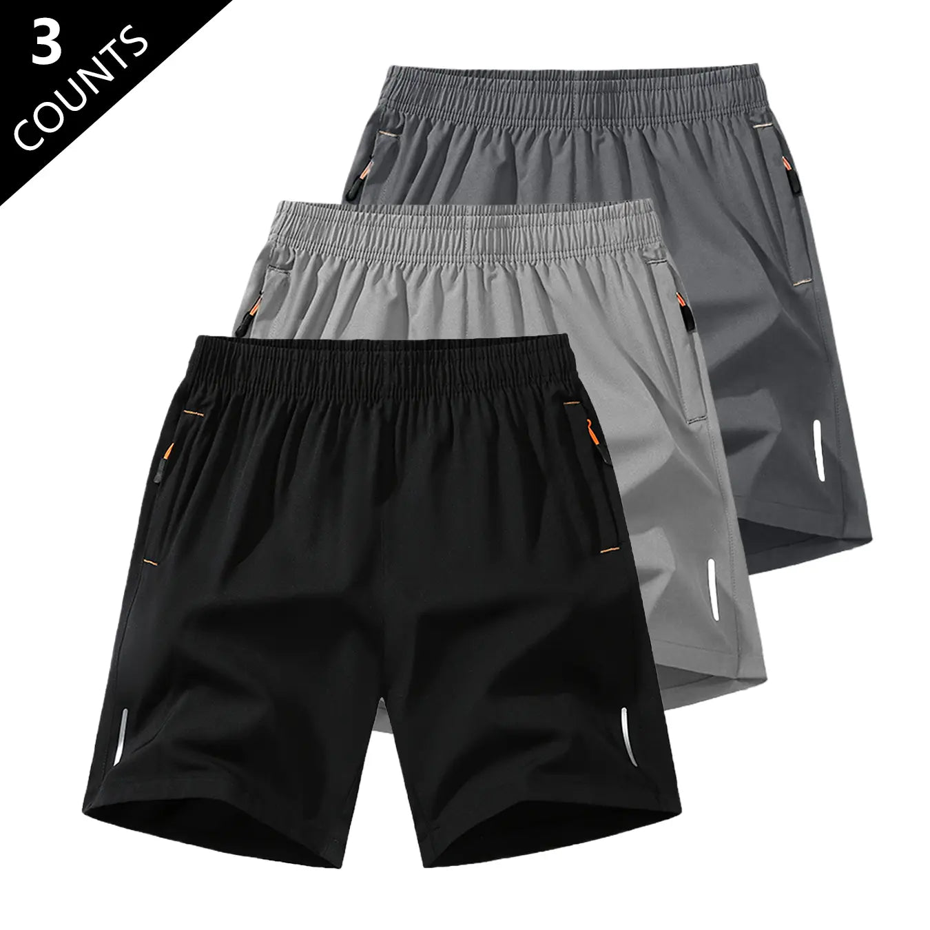 Men's Solid-Color Casual Summer Shorts with Zippered Pockets (97% Polyester/3% Spandex) - Tropical Beige