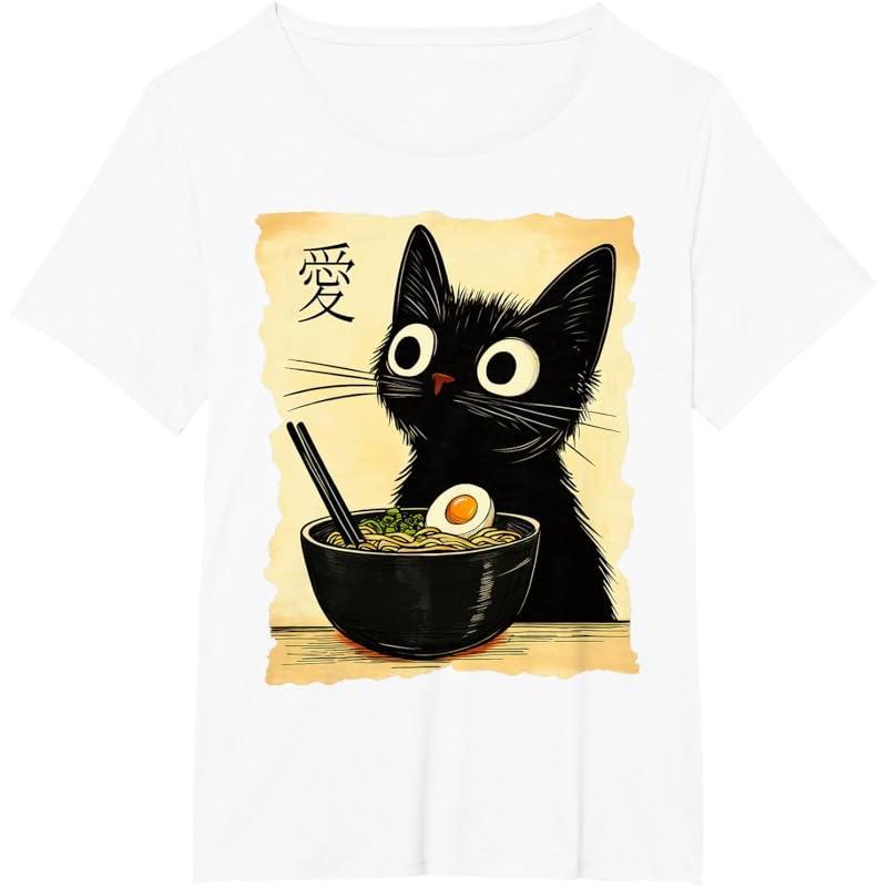 Funny Cat Ramen Japanese Graphic Tee | Kawaii Anime Oversized T-Shirt