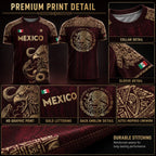 Mexico Soccer Jersey – Aztec Eagle & Serpent Graphic Shirt, Unisex Short Sleeve Burgundy & Gold Fan Apparel