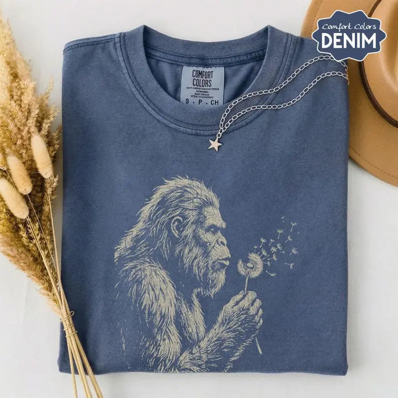 Comfort Colors Bigfoot Dandelion Tee – Vintage Sasquatch Woodland Graphic Shirt