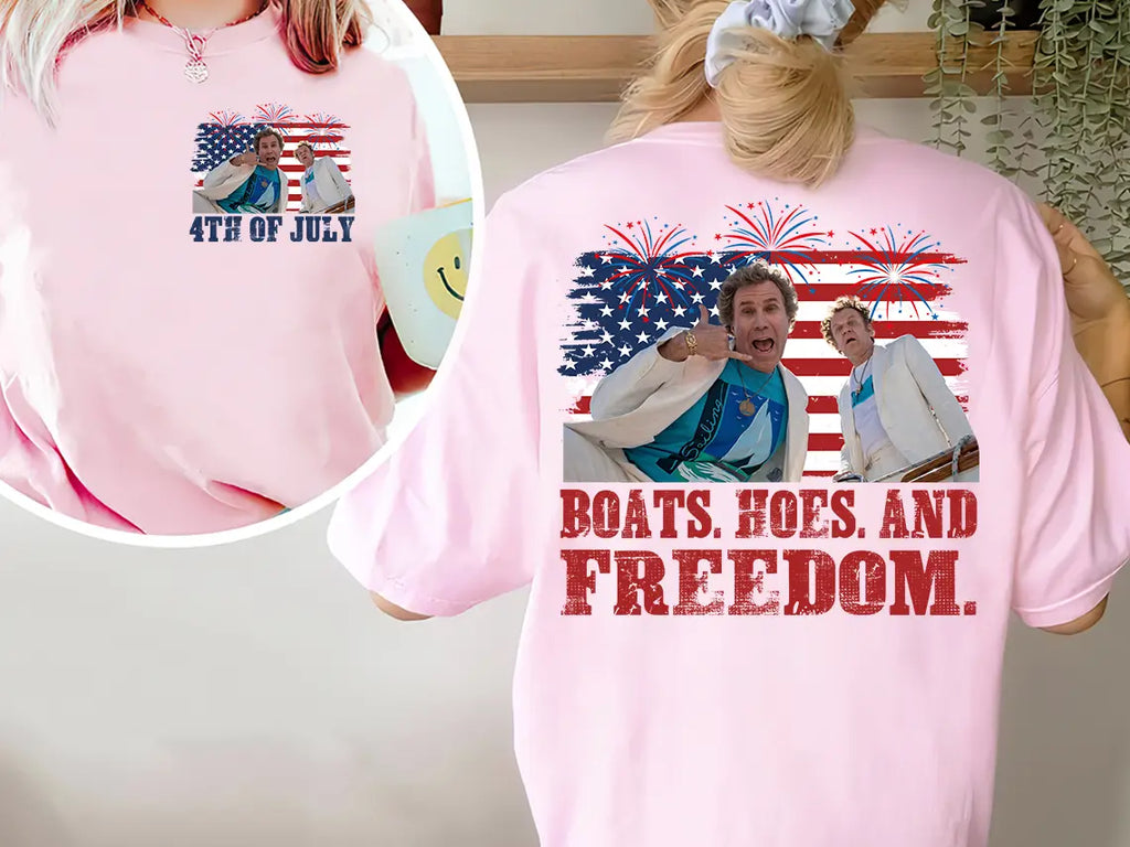Comfort Colors "Boats Hoes & Freedom" Parody Shirt – Funny 4th of July Step Brothers Tee
