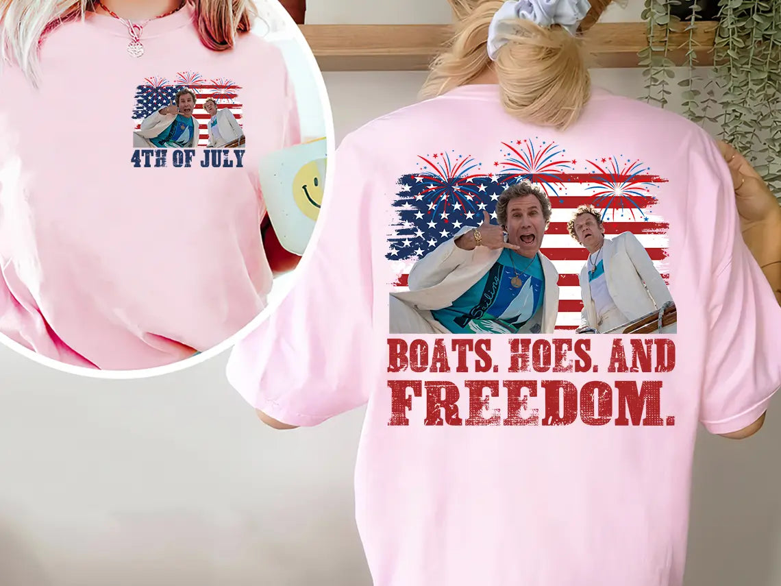 Comfort Colors "Boats Hoes & Freedom" Parody Shirt – Funny 4th of July Step Brothers Tee