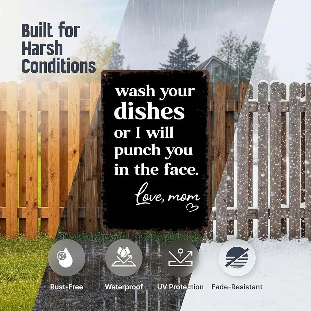 "Wash Your Dishes" Funny Metal Tin Sign - 8x12 Waterproof Matte Kitchen Decor