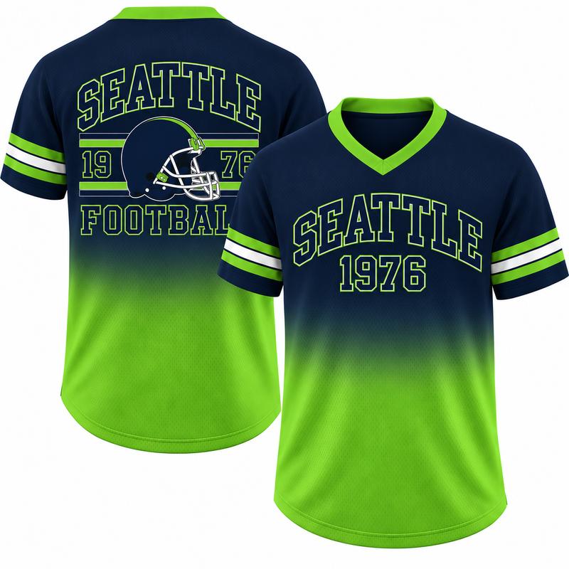 Game Day Gradient V-Neck Jersey – City Helmet Print Short-Sleeve Mesh Fan Shirt