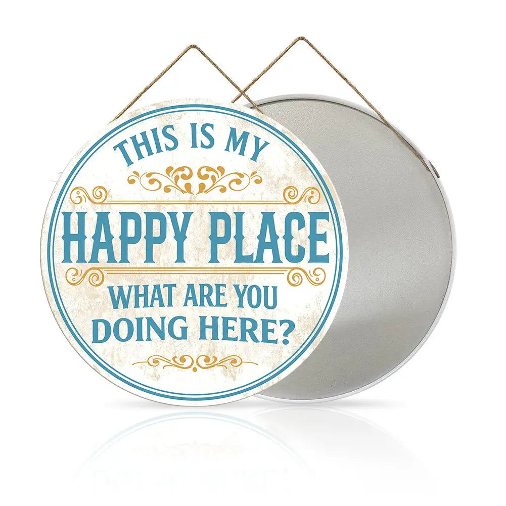 "Welcome to My Happy Place" Metal Wall Art - Multicolor Farmhouse Tin Sign Decor