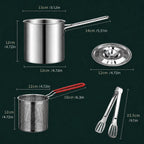 3-Piece Stainless Steel Mini Deep Fryer Set – Portable Pot with Strainer Basket & Food Tongs