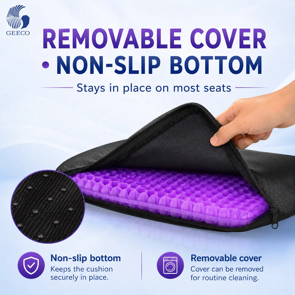 GEECO Purple Gel Seat Cushion – Firm Honeycomb Cooling Pad with Non-Slip Cover