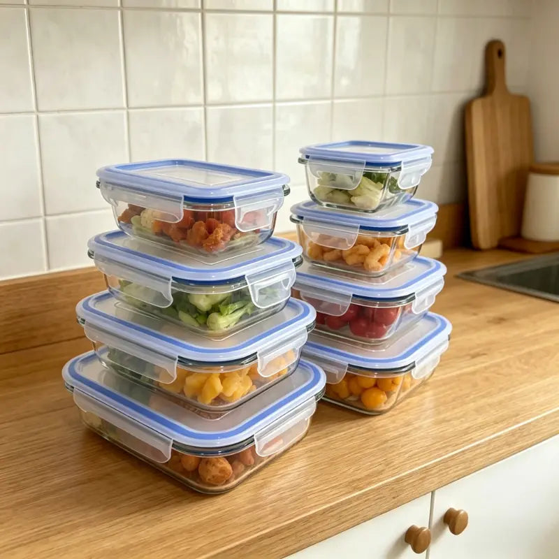 16-Piece Glass Food Storage Containers Set – Airtight Meal Prep & Kitchen Preservation Lids