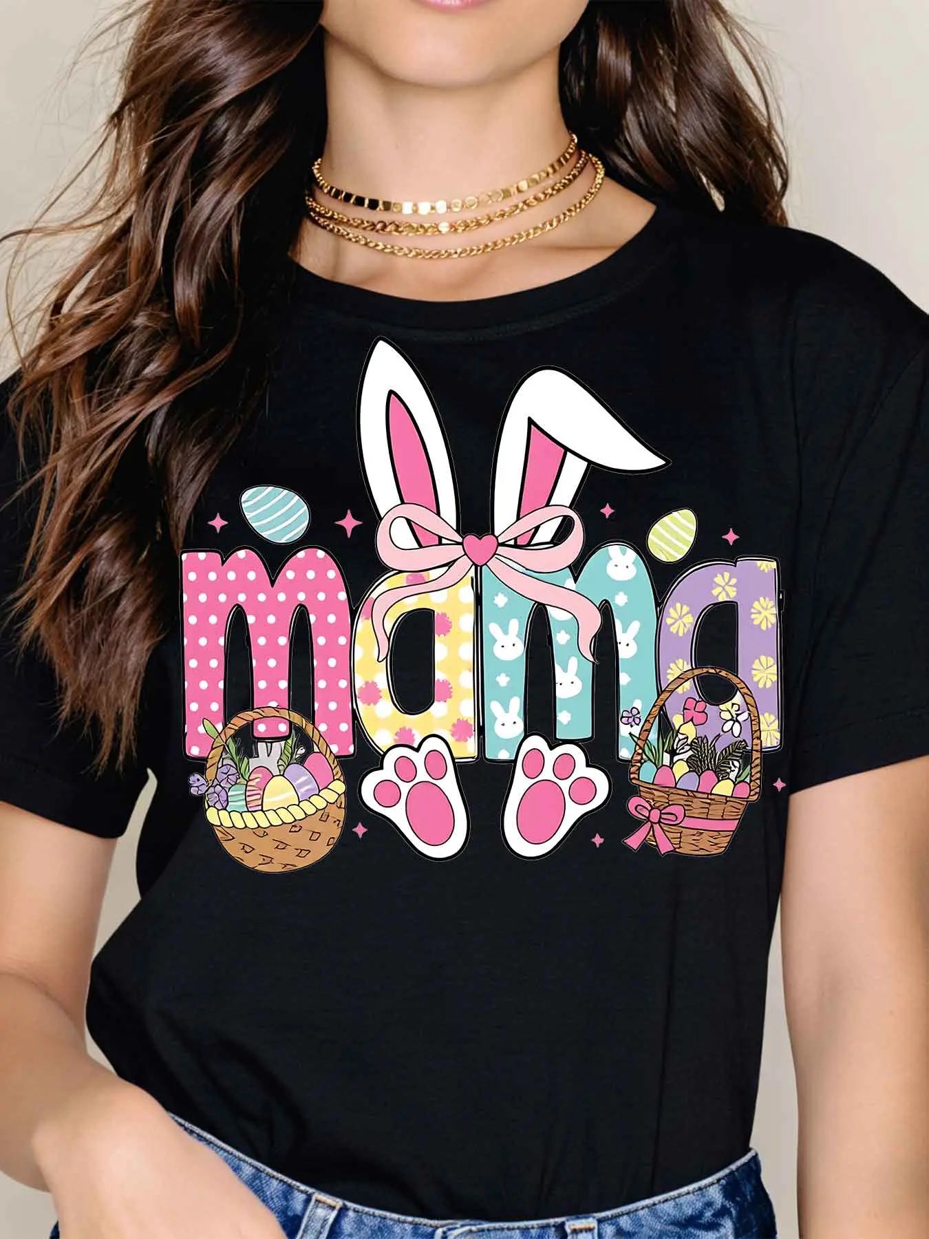 "Mama Bunny" Easter T-Shirt | Cute Bunny Ears & Basket Mom Shirt