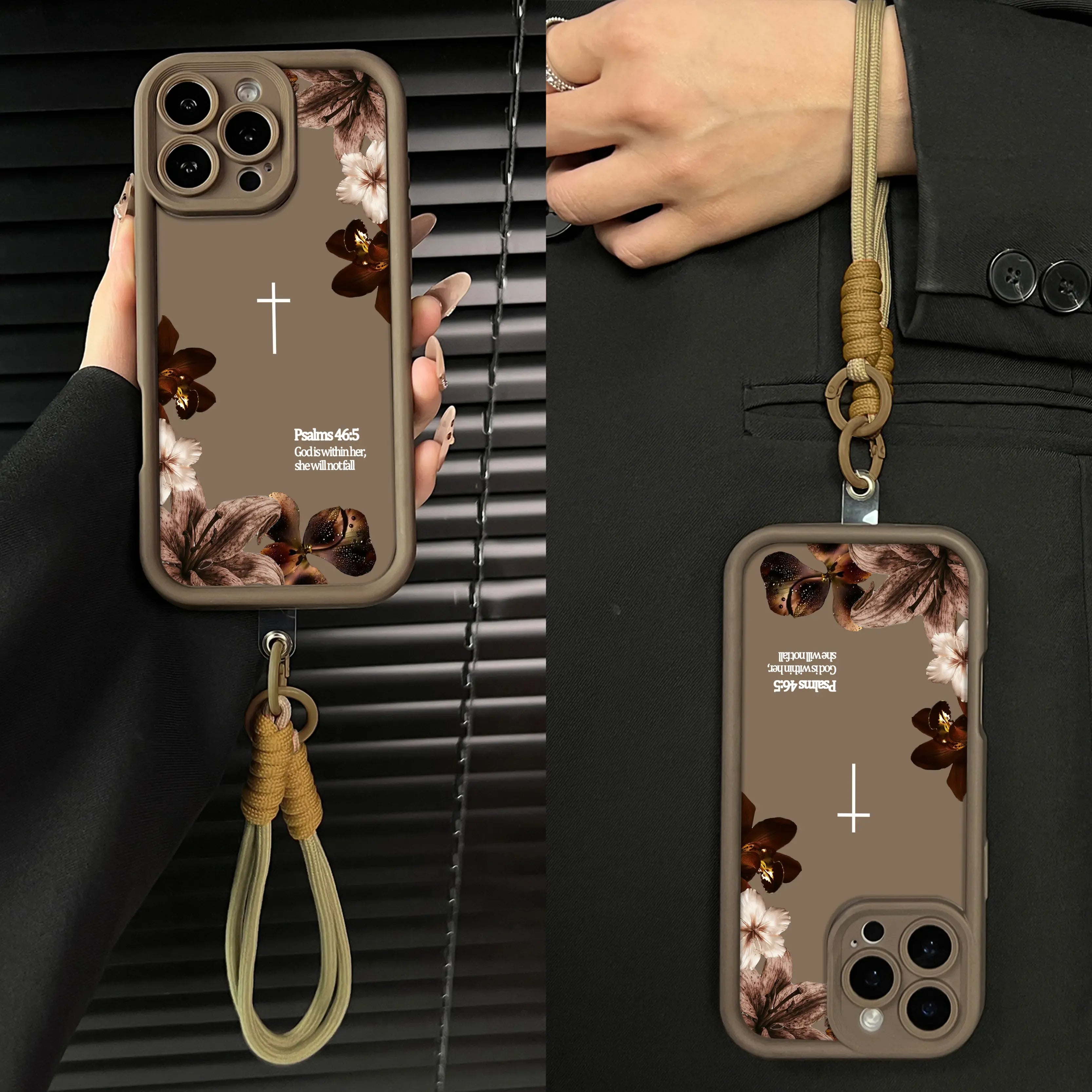 "Psalms 46:5" Vintage Floral Case with Lanyard | Christian Cross Phone Cover