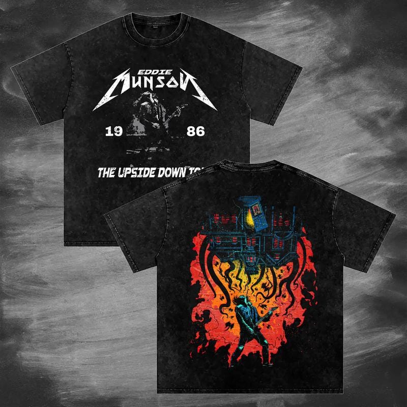 Retro Eddie Munson T-Shirt (2-seitig), Eddie Upside Down Grafik-Sweatshirt, Hoodie 
