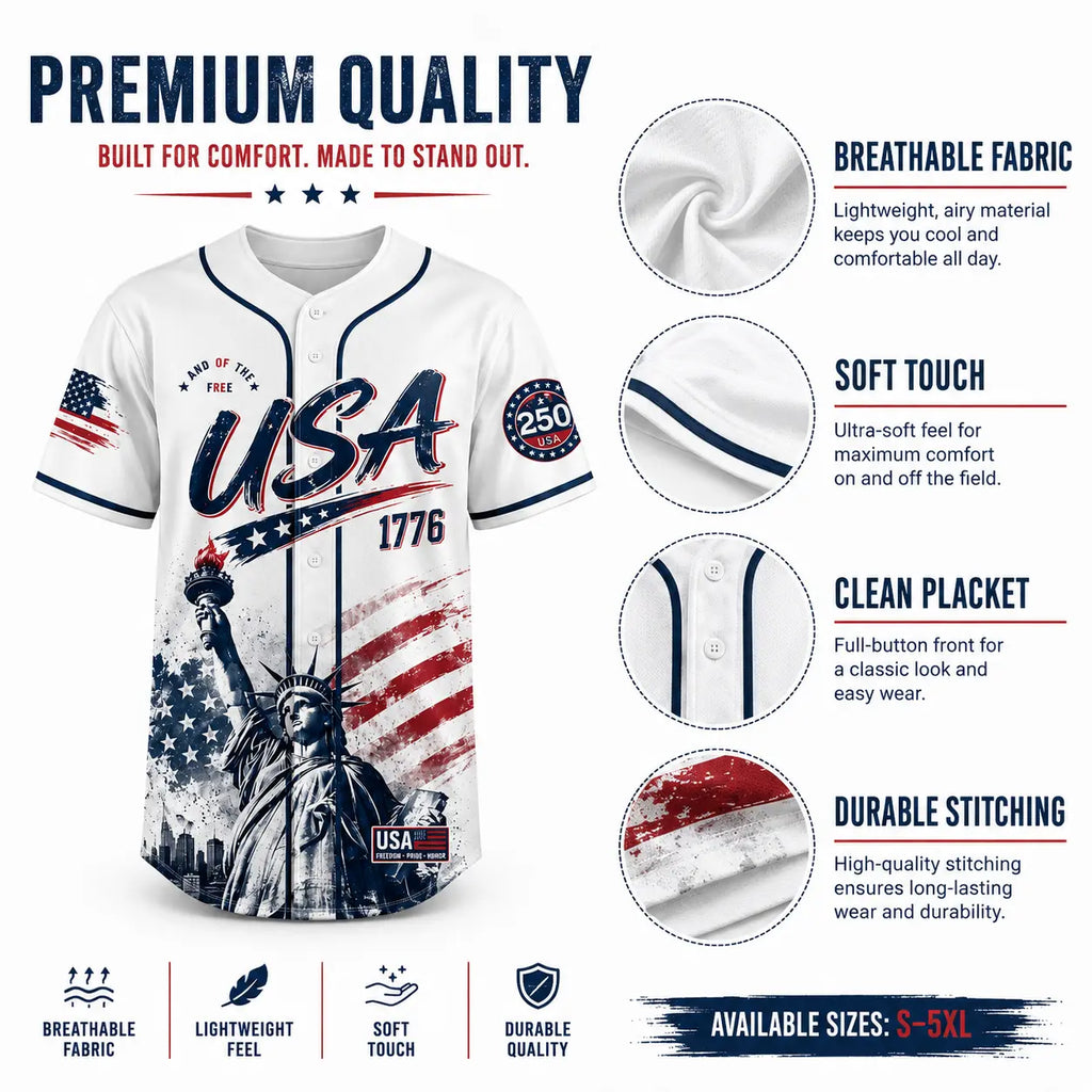 Comfort Colors USA 250th Anniversary Baseball Jersey – Patriotic 1776–2026 American Flag Liberty Eagle Shirt