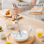 Semi-Automatic Stainless Steel Rotary Whisk – Hand-Push Food-Grade Egg Beater