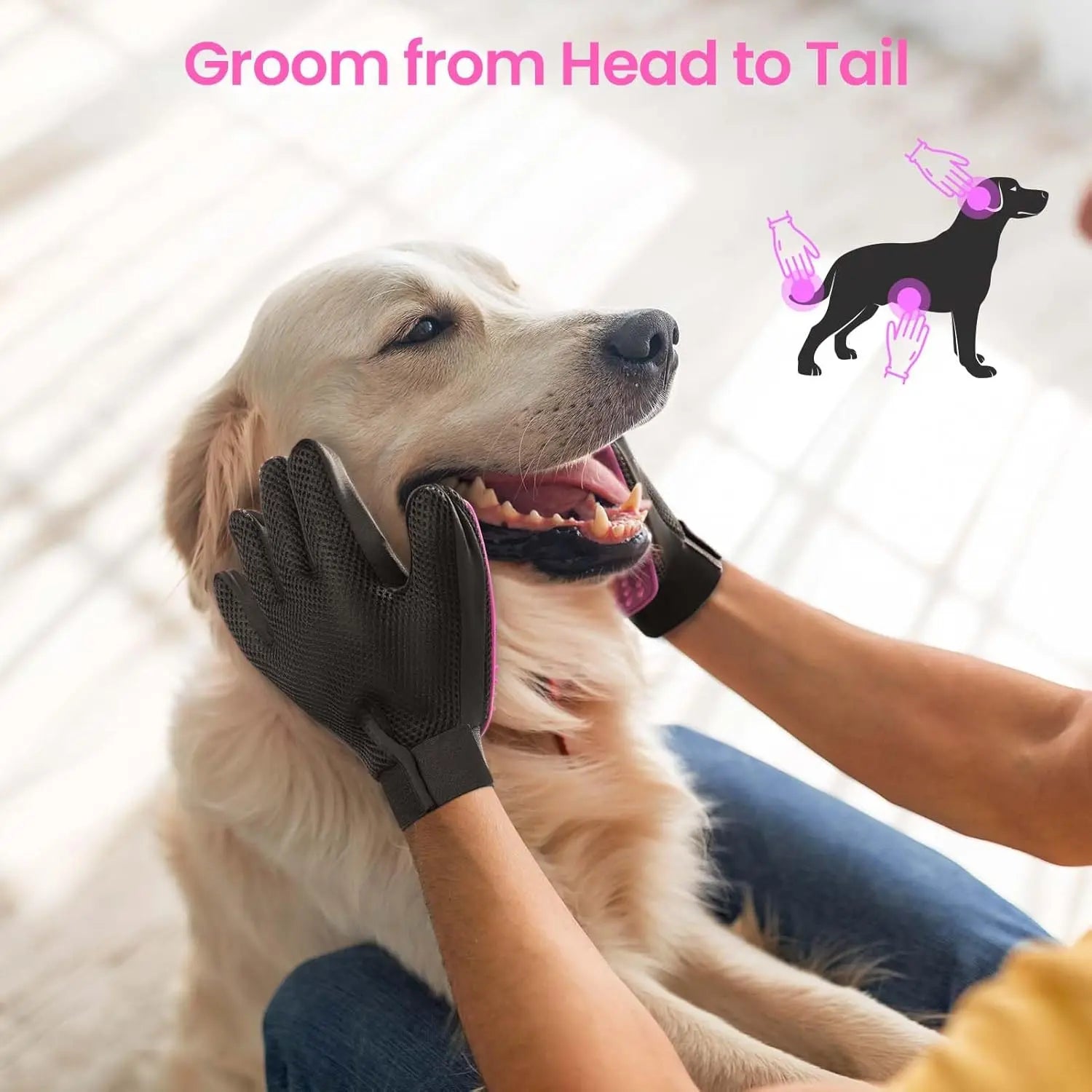 Upgraded Pet Grooming Gloves – 255 Silicone Tips 2-in-1 Deshedding & Massage Mitts
