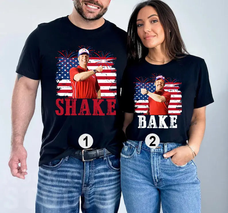 Shake and Bake 4th of July Patriotic T-Shirt – Funny Couples Independence Day Tee