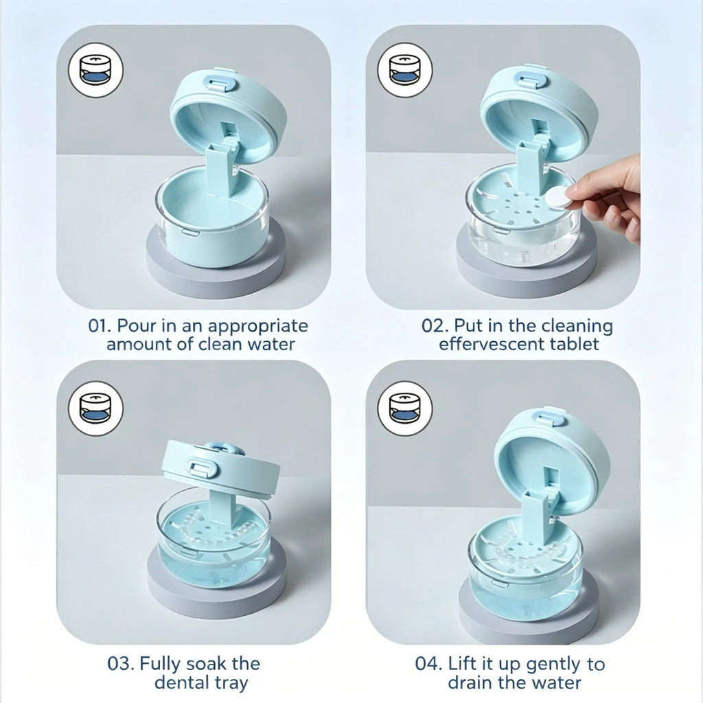 Retainer Cleaner Case Box – Travel Soak Storage Container with Mirror, Brush & Drain Tray