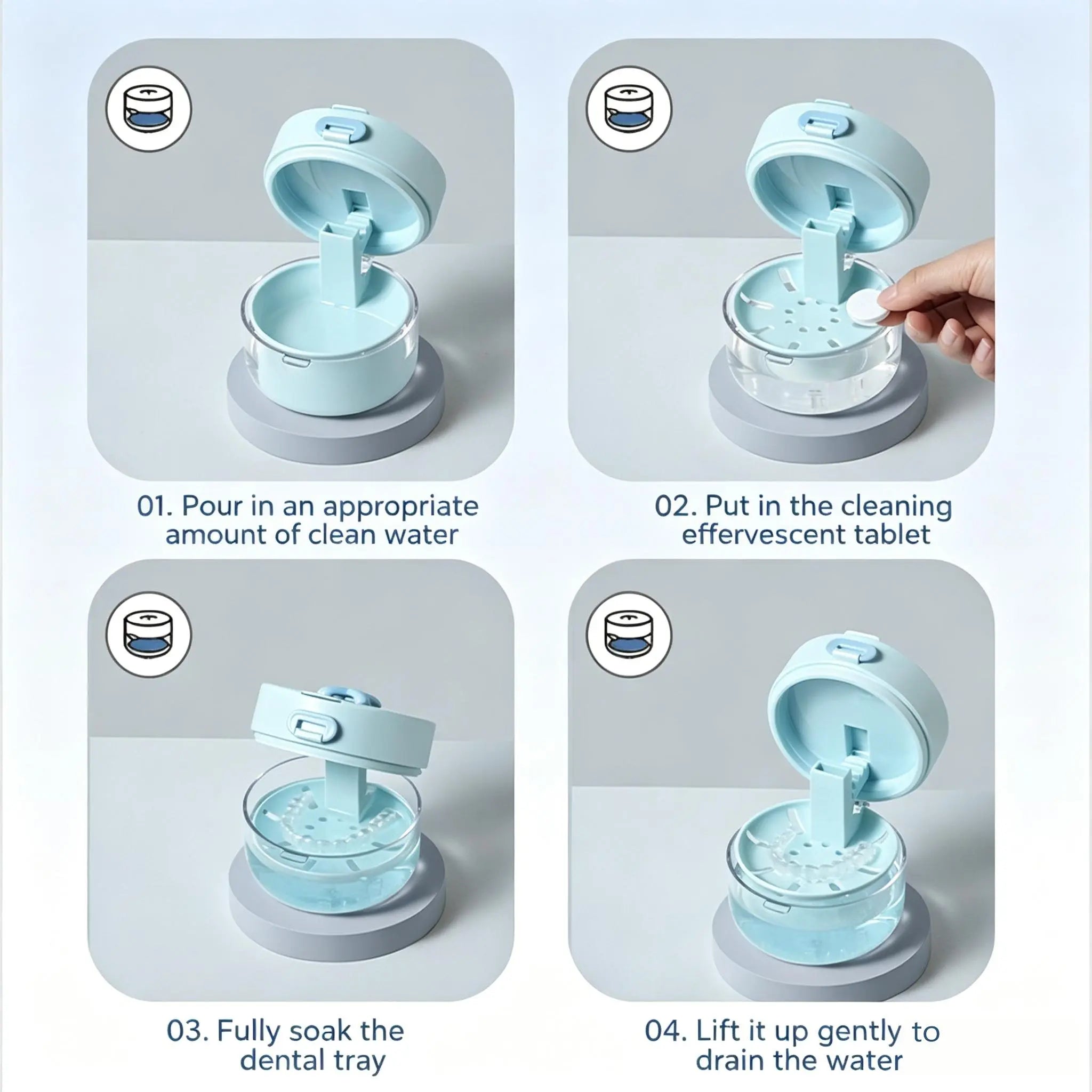 Retainer Cleaner Case Box – Travel Soak Storage Container with Mirror, Brush & Drain Tray