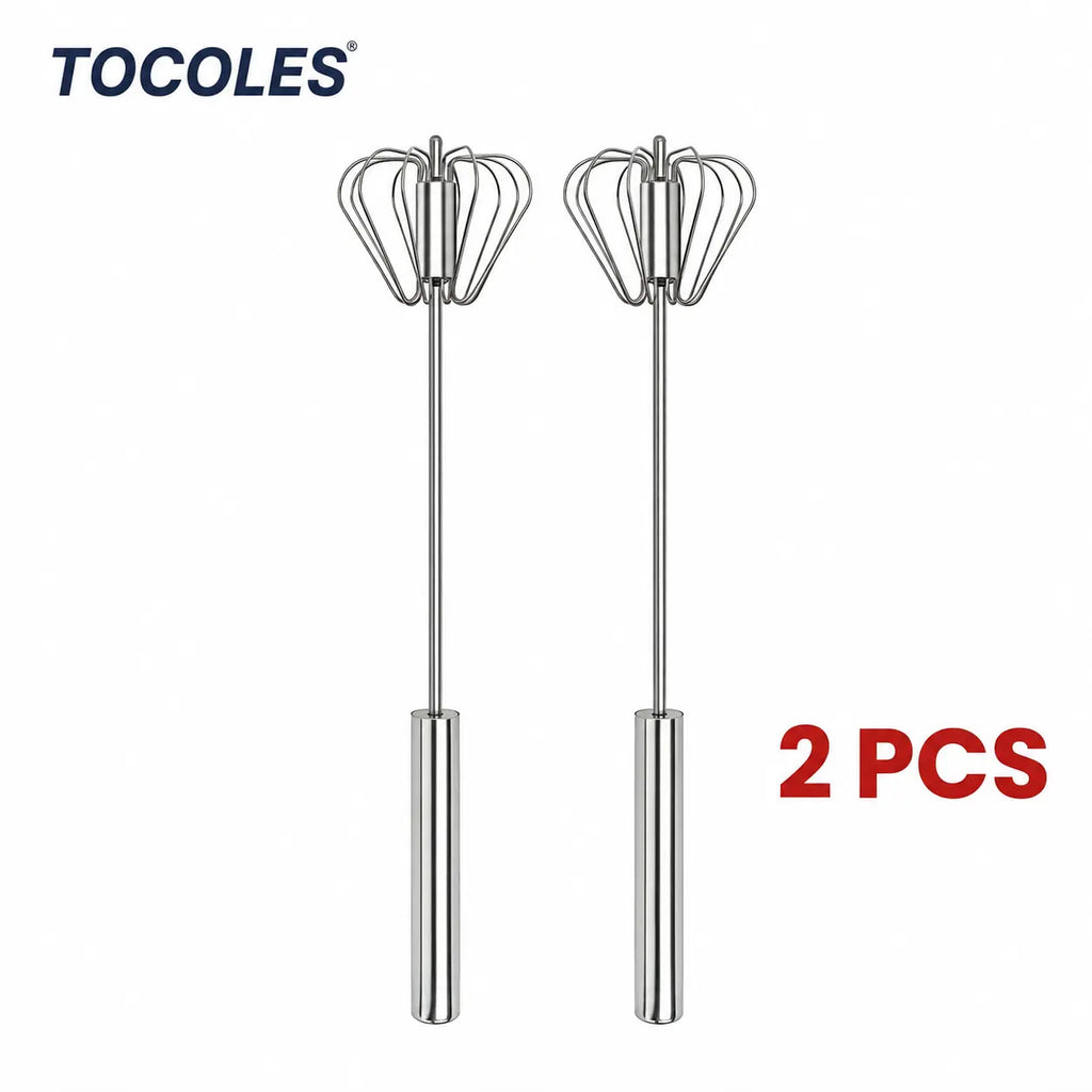 Semi-Automatic Stainless Steel Rotary Whisk – Hand-Push Food-Grade Egg Beater