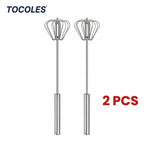 Semi-Automatic Stainless Steel Rotary Whisk – Hand-Push Food-Grade Egg Beater