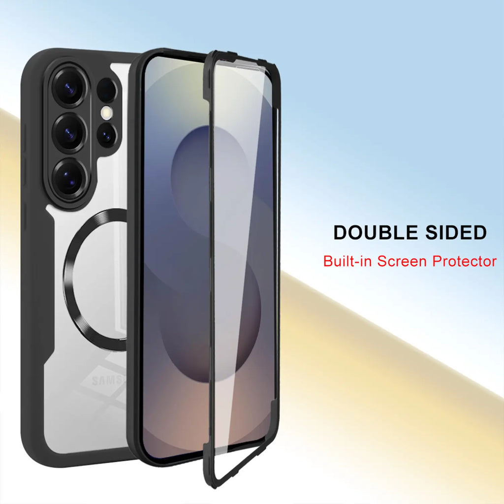 Built-in Screen Protector MagSafe Case – Transparent Rugged Silicone Bumper Cover for Samsung Galaxy S26 Ultra