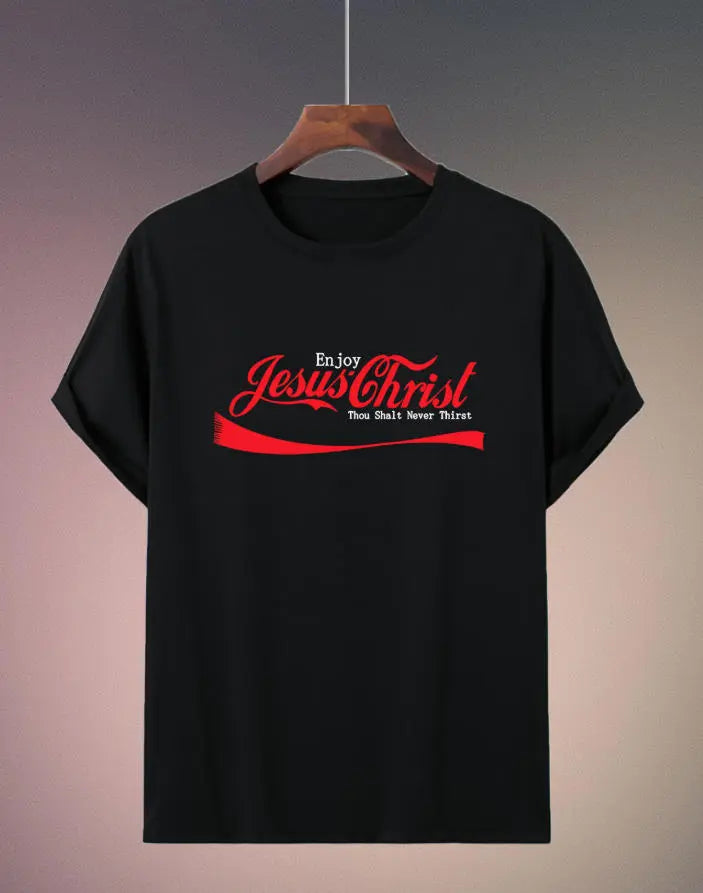 'Enjoy Jesus' Vintage Soda Script Short-Sleeve Tee | Faith & Pop Culture Mashup Casual Streetwear T-Shirt