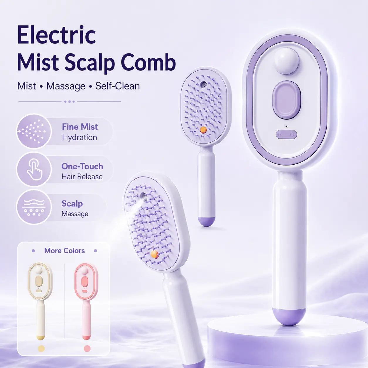 Electric Spray Air Cushion Massage Comb – Self-Cleaning Anti-Static Hair Brush