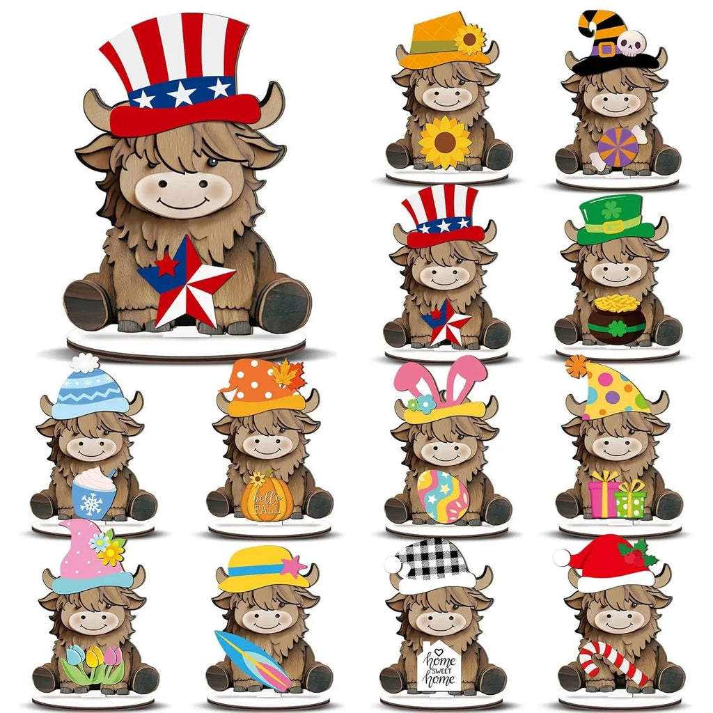Interchangeable Cat Wooden Desk Decor with Magnetic Seasonal Hats – Cute Holiday Gift for Cat Lovers