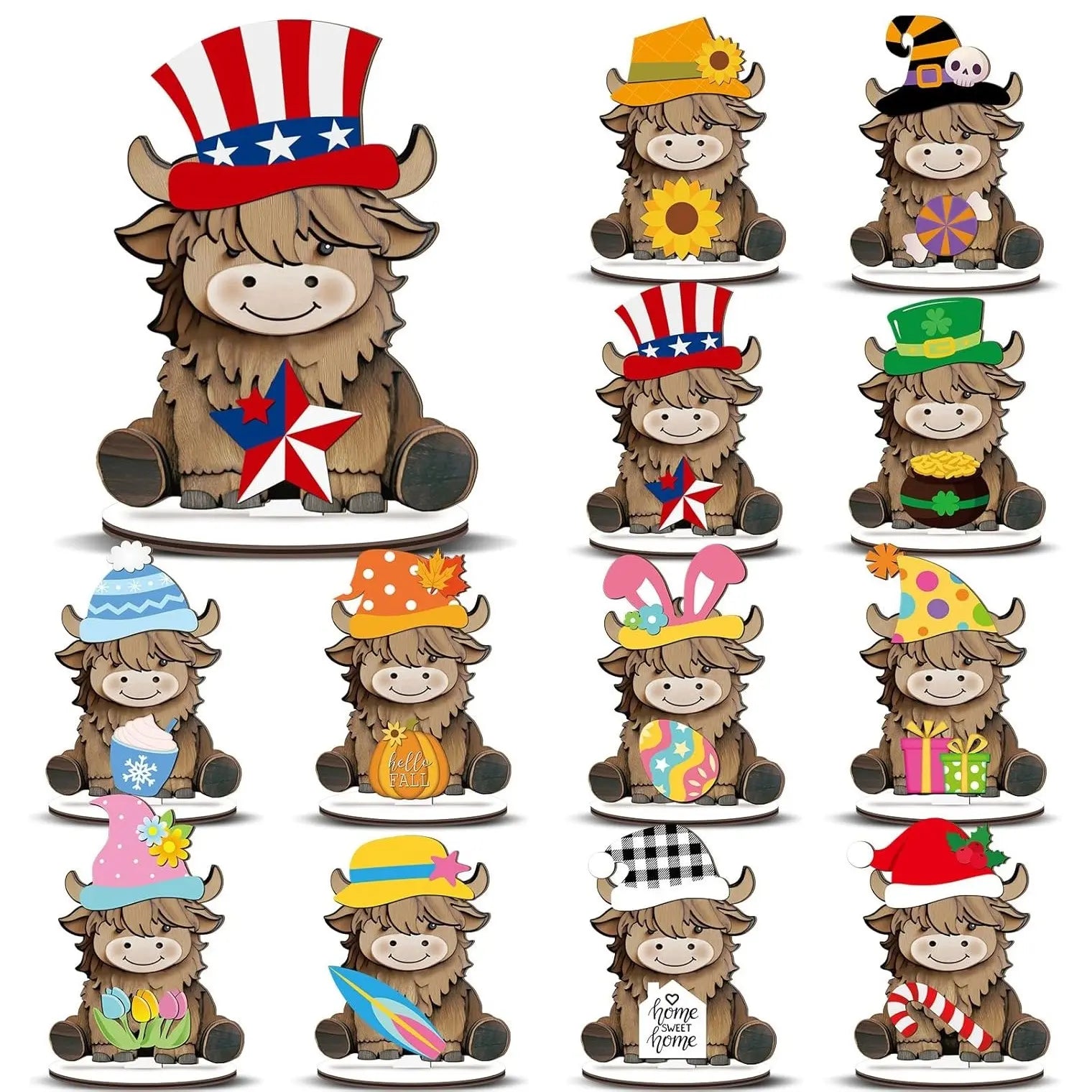 Interchangeable Cat Wooden Desk Decor with Magnetic Seasonal Hats – Cute Holiday Gift for Cat Lovers