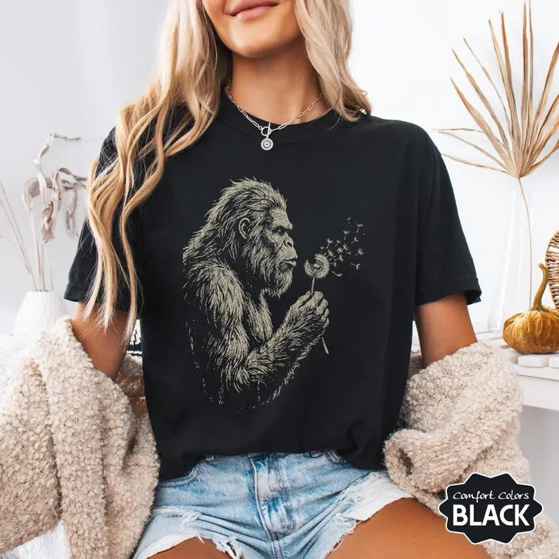 Comfort Colors Bigfoot Dandelion Tee – Vintage Sasquatch Woodland Graphic Shirt