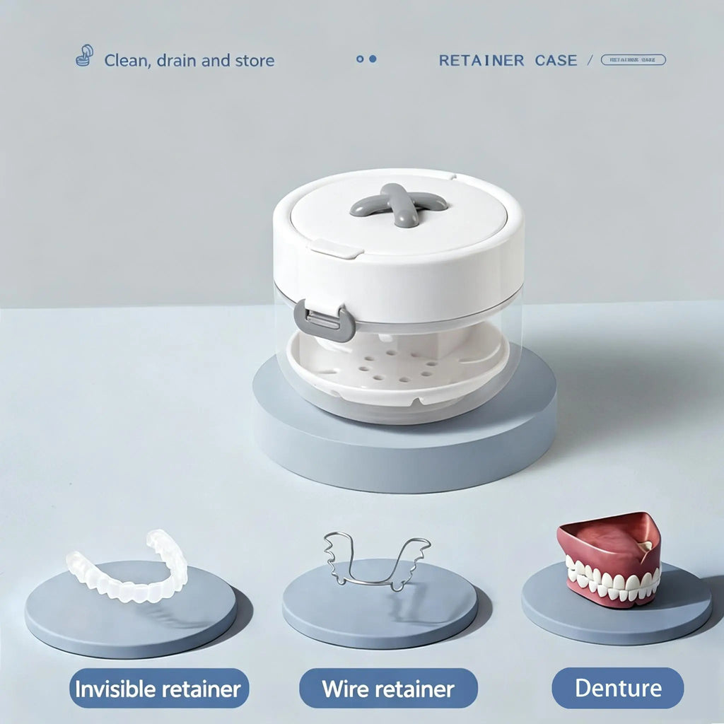 Retainer Cleaner Case Box – Travel Soak Storage Container with Mirror, Brush & Drain Tray