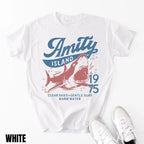 Jaws Amity Island 1975 Tee: Vintage Cotton Movie Gift for Film Buffs