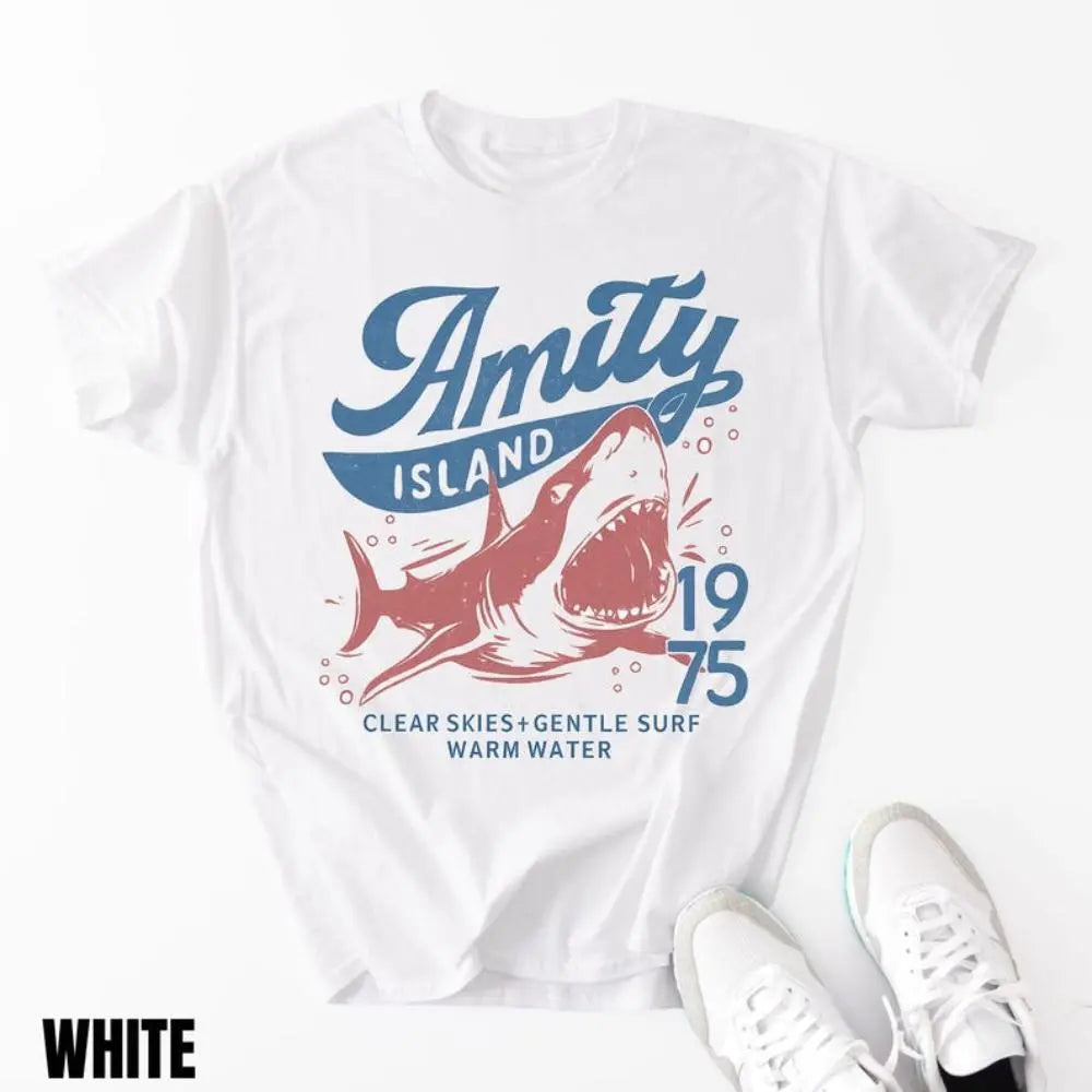 Jaws Amity Island 1975 Tee: Vintage Cotton Movie Gift for Film Buffs