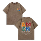AMEN Vintage Distressed Tee | 230g Premium Washed Cotton | Classic Letter Graphic T-Shirt - Unisex Casual Fit