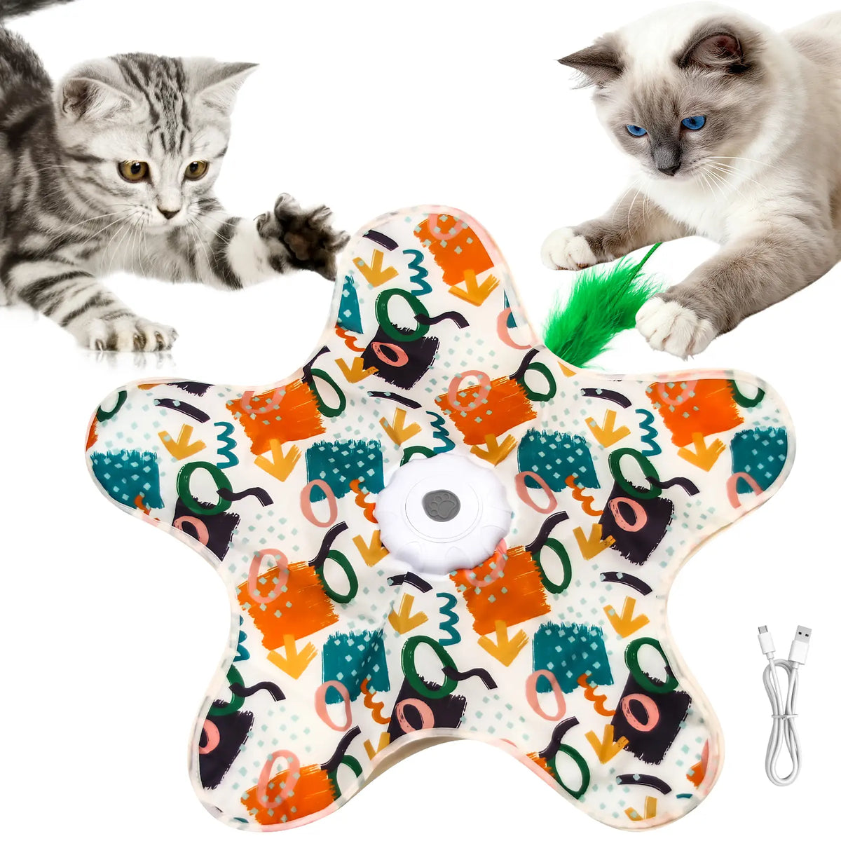 Pentagram Automatic Hide & Seek Motion Cat Toy – 360° Moving Feather Kicker