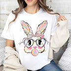 Cute Easter Bunny T-Shirt | Colorful Rabbit with Heart Glasses & Bubblegum
