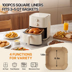 100-Pack Unbleached Air Fryer Parchment Paper Liners – 6.3” Non-Stick Disposable Liners