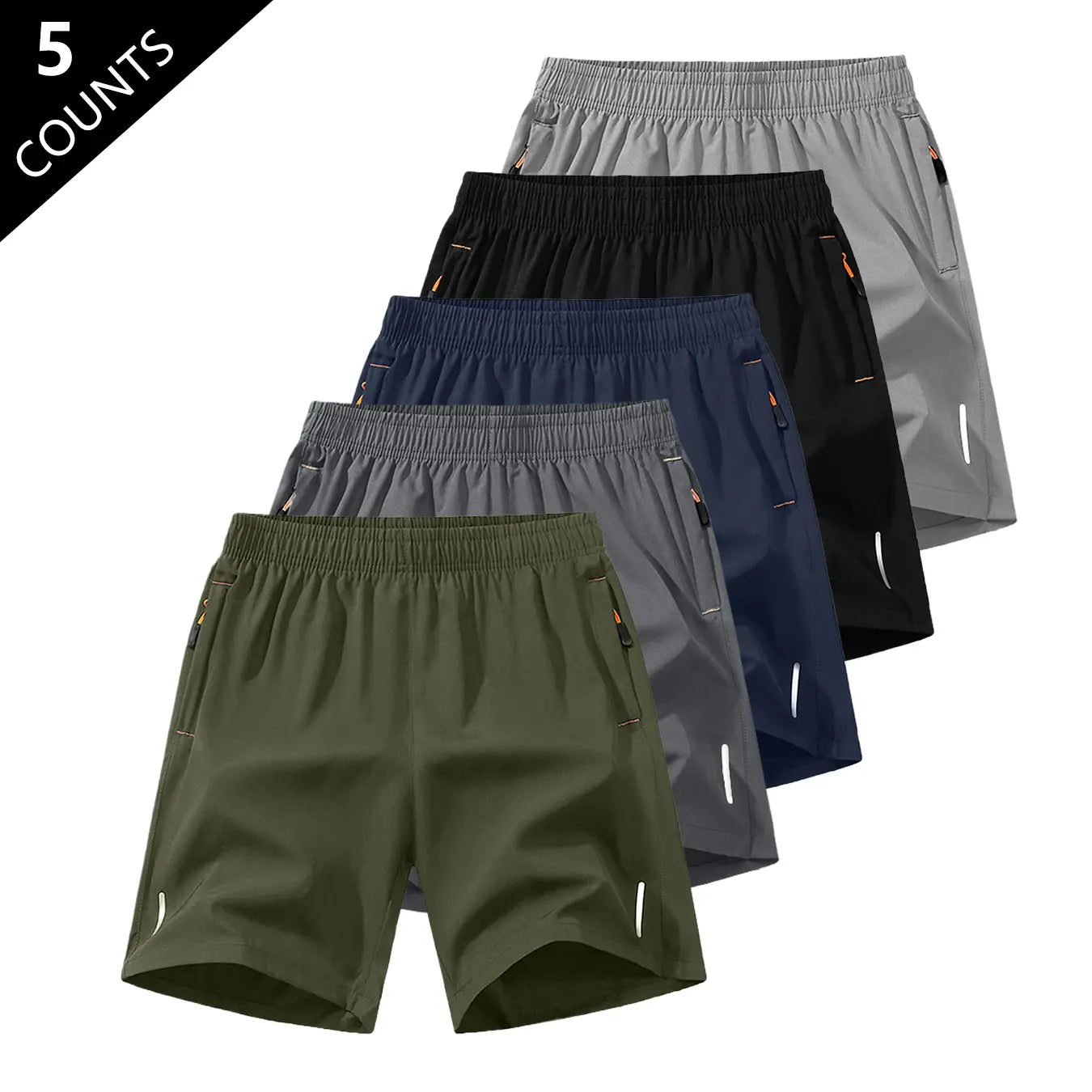 Men's Solid-Color Casual Summer Shorts with Zippered Pockets (97% Polyester/3% Spandex) - Tropical Beige