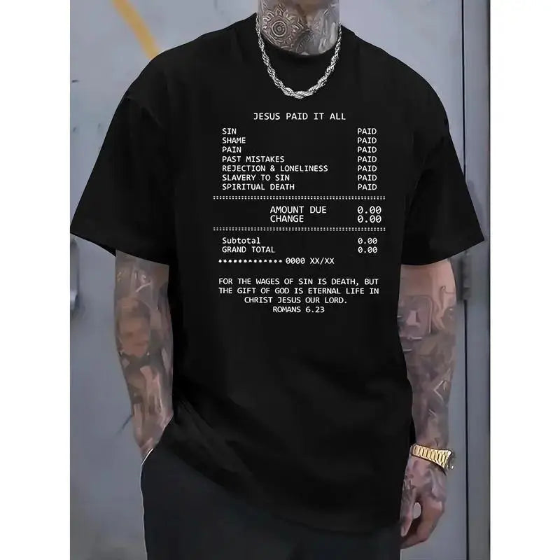 JESUS PAID IT ALL Graphic Tee – Soft Breathable Short Sleeve Faith T-Shirt for Men