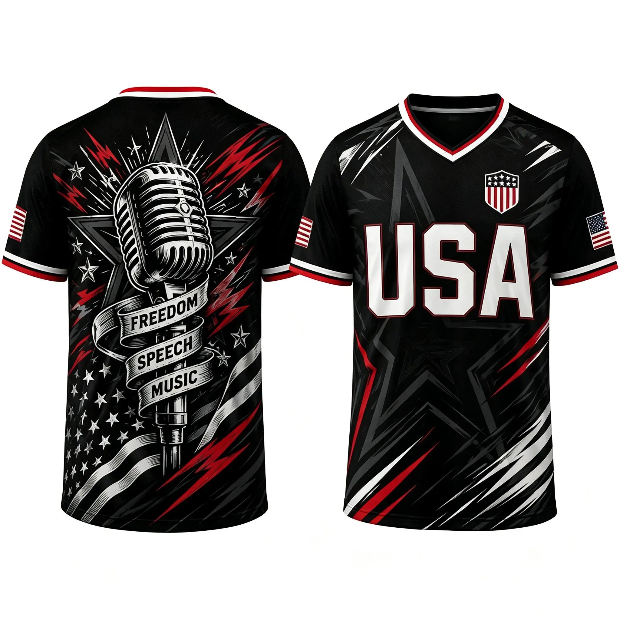 USA Patriotic Wolf Graphic V-Neck Sports Jersey – Lightweight Quick-Dry Athletic Top