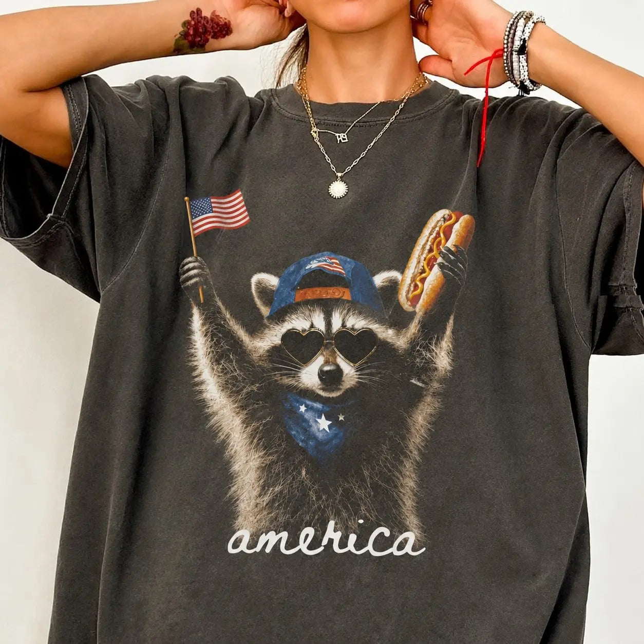 Comfort Colors Feral & Free Raccoon Patriotic Shirt – Retro 4th of July USA Independence Day Tee