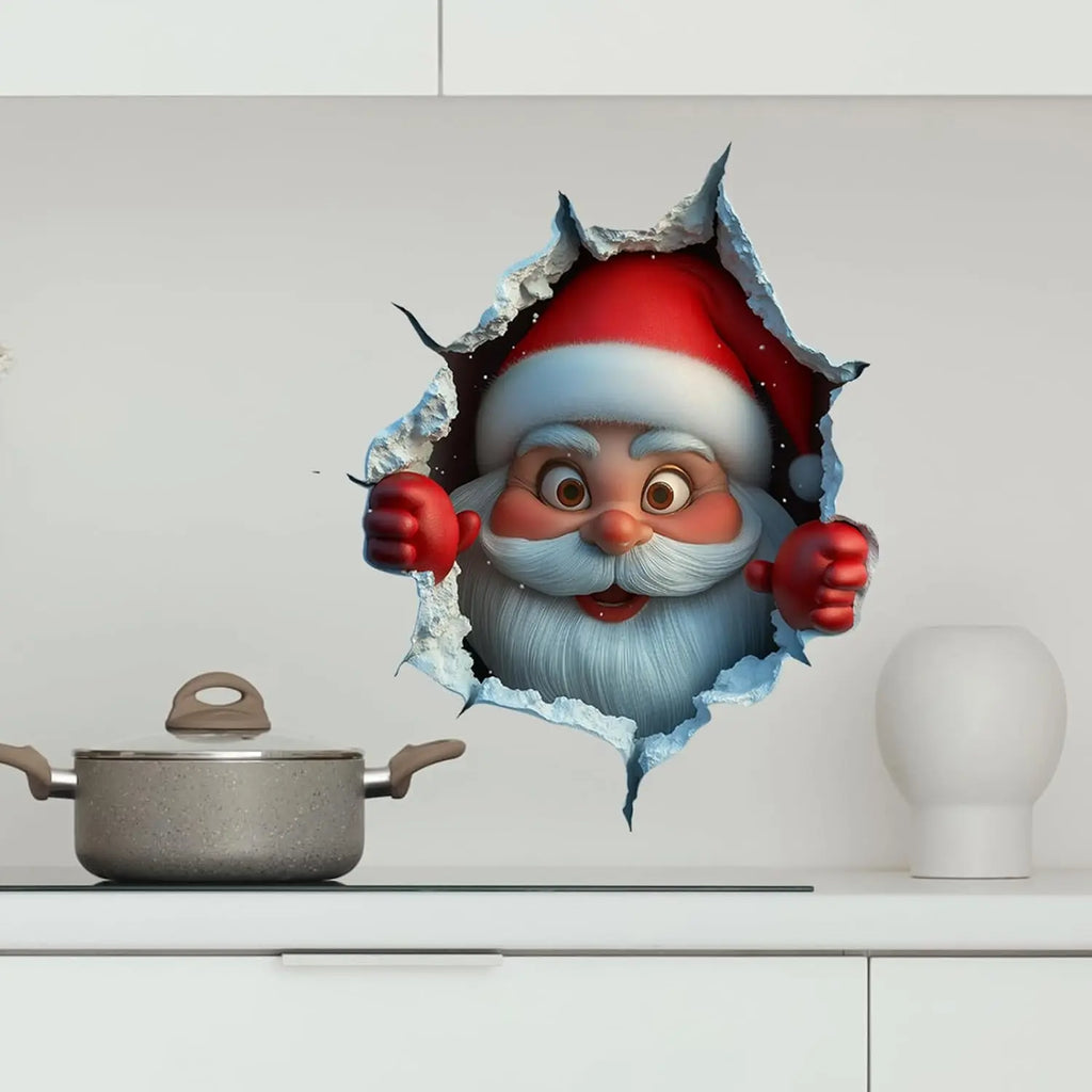2-Piece 3D Illusion Santa Face Vinyl Stickers – Easy Peel-and-Stick Holiday Wall Decals