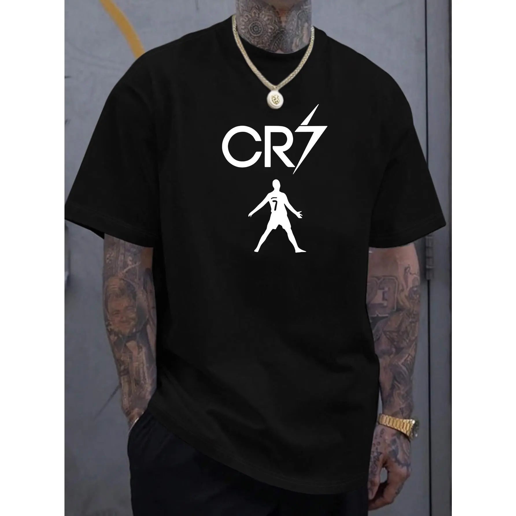 Men's CR7 Print Polyester Tee – Comfy Lightweight Summer Casual Shirt