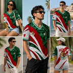 Mexico Flag Eagle V-Neck Jersey – Aztec Pattern Patriotic Soccer Style Shirt