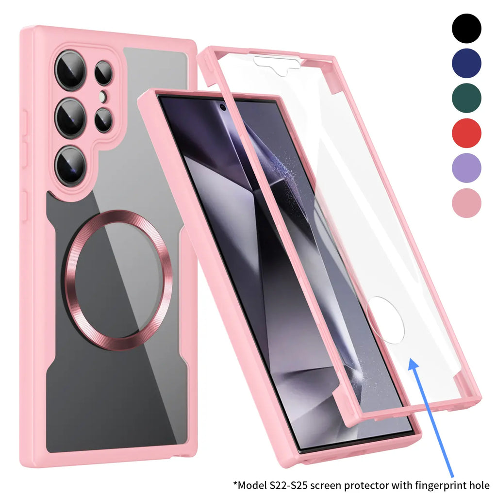 Built-in Screen Protector MagSafe Case – Transparent Rugged Silicone Bumper Cover for Samsung Galaxy S26 Ultra