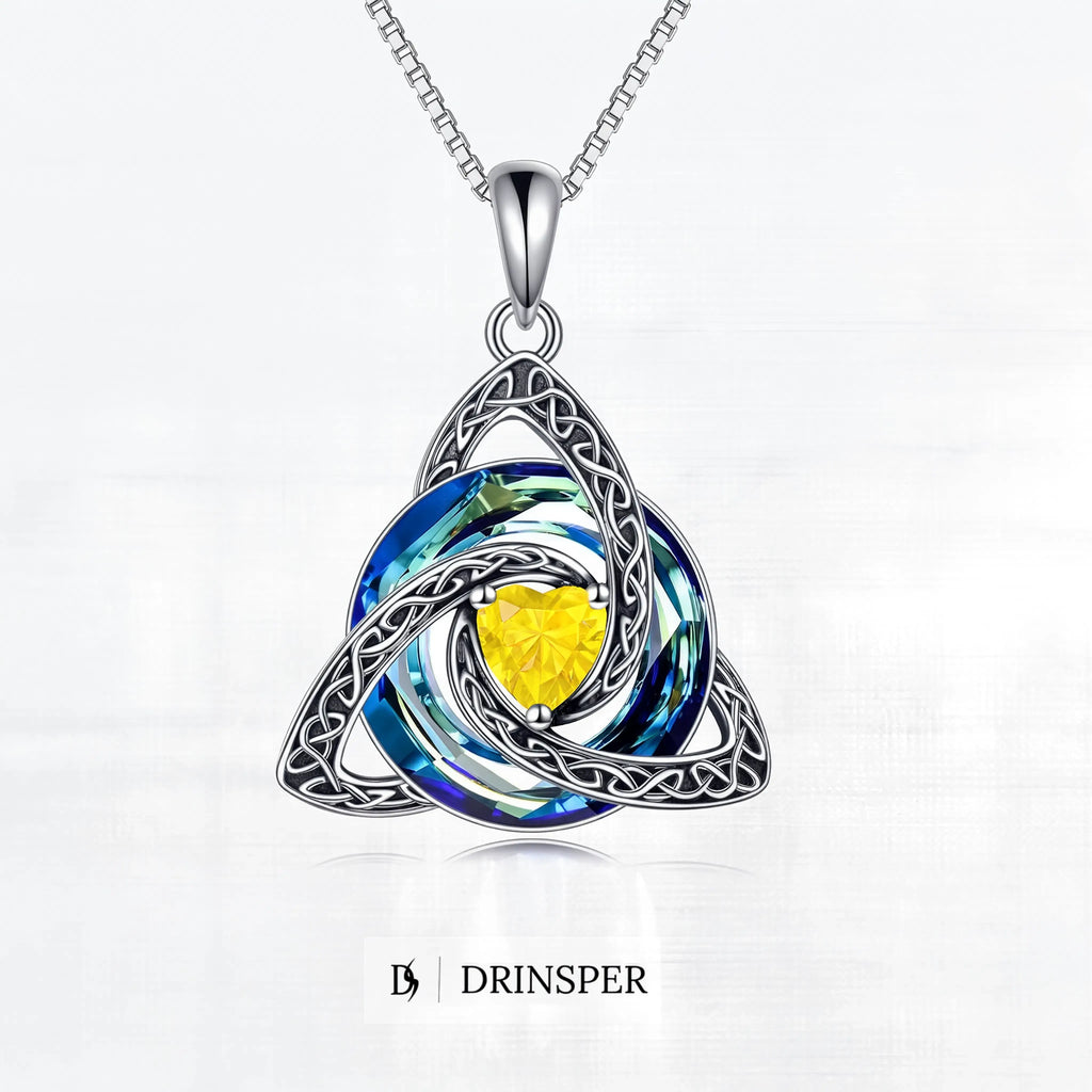 Birthstone Celtic Trinity Knot Necklace – Silver-Plated Crystal Pendant Jewelry
