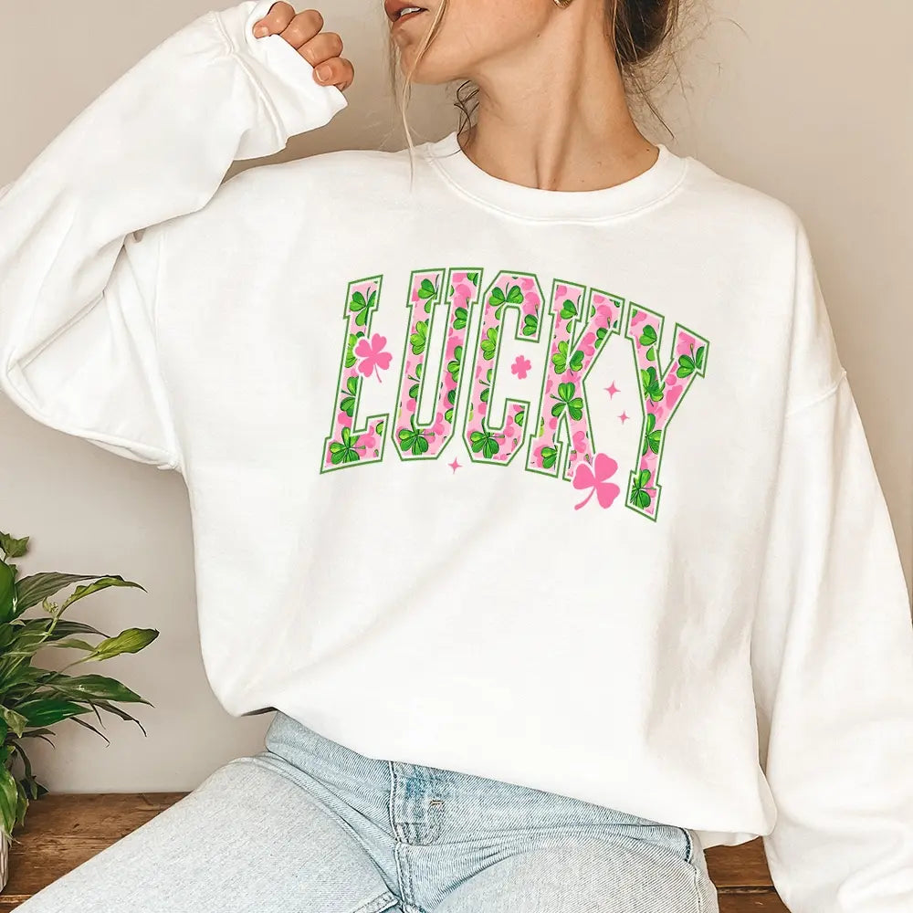 "Lucky" St. Patrick's Day Sweatshirt | Irish Shamrock Graphic Pullover