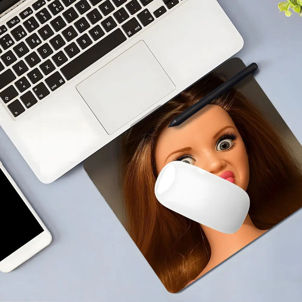 Humorous Expression Square Mouse Pad - Anti-Slip Rubber Desk Mat with Stitched Edges